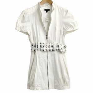 bebe White Zip Front‎ Stud Belt Short Sleeve Coat Dress